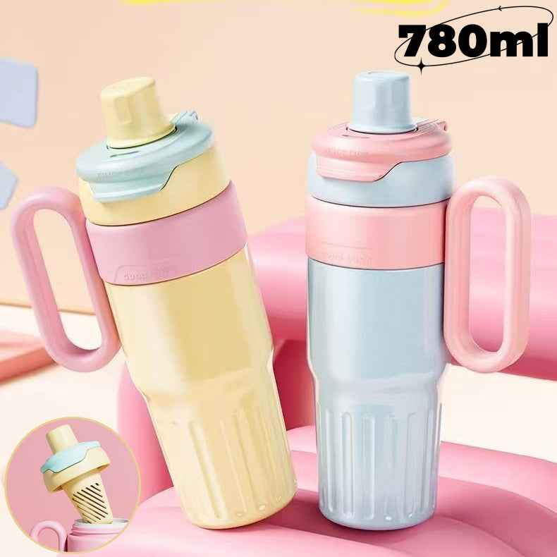 780ml Gradient Stainless Steel Thermal Cup - Dual-Drink Insulated Tumbler with Straw & Lid
