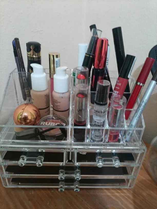 Clear Acrylic Dustproof Makeup Storage Organizer Drawers Large Skin Care Cosmetic Display Cases For Bathroom Stackable Storage Box With 4 Drawers For Vanity