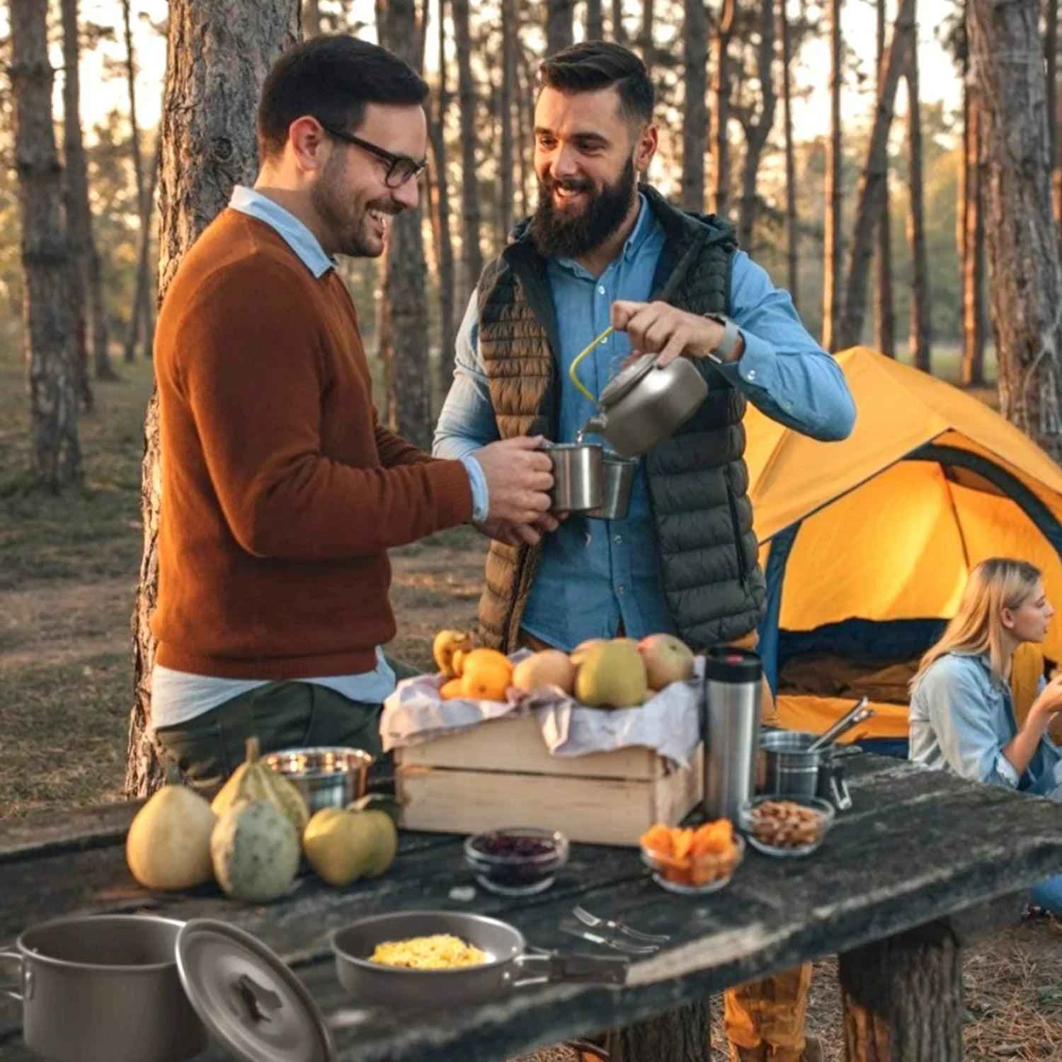 Ultimate 12-Piece Adventure Cookset: Compact Pot, Pan, & Kettle for 2-3 People