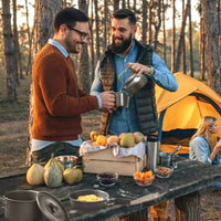 Camping cookset packed into compact carry bag