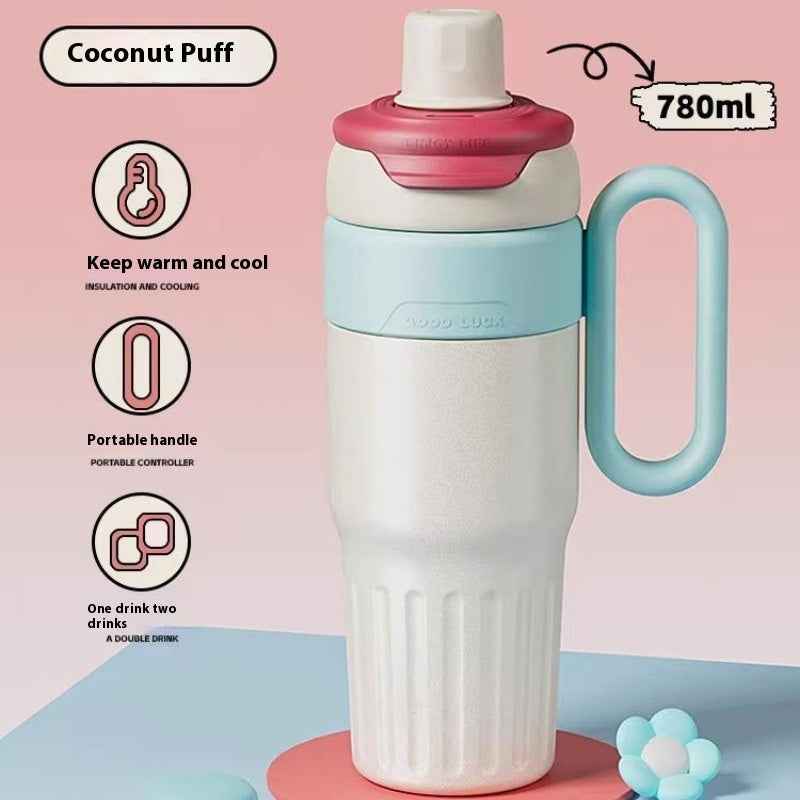 780ml Gradient Stainless Steel Thermal Cup - Dual-Drink Insulated Tumbler with Straw & Lid