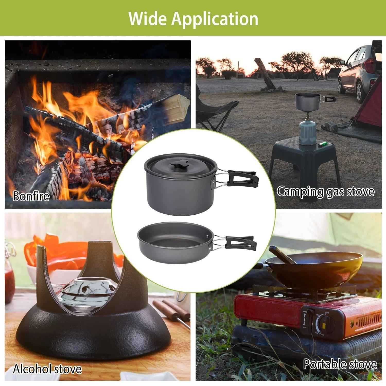 Ultimate 12-Piece Adventure Cookset: Compact Pot, Pan, & Kettle for 2-3 People