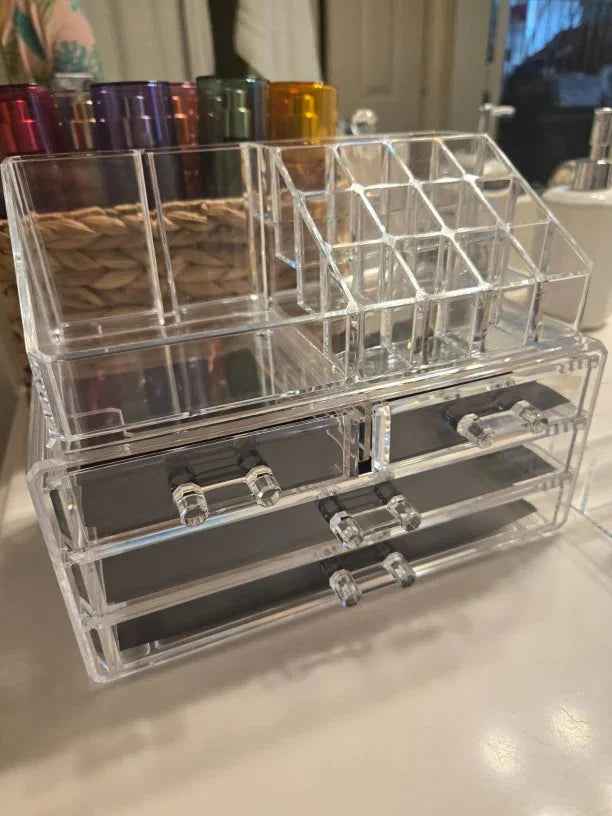 Clear Acrylic Dustproof Makeup Storage Organizer Drawers Large Skin Care Cosmetic Display Cases For Bathroom Stackable Storage Box With 4 Drawers For Vanity