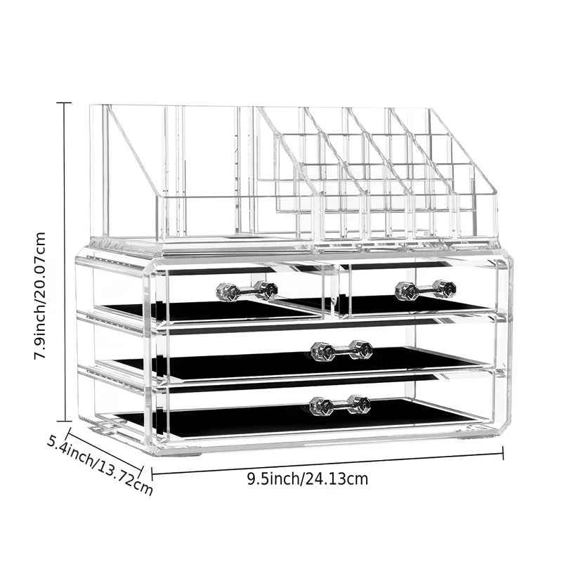 Clear Acrylic Dustproof Makeup Storage Organizer Drawers Large Skin Care Cosmetic Display Cases For Bathroom Stackable Storage Box With 4 Drawers For Vanity