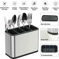 Stainless Steel Cutlery Holder | 4-Compartment Kitchen Utensil Organizer | Easy to Clean